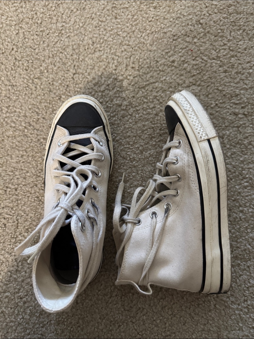 Converse White High Top Sneakers with Black Toe Cap